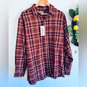 RedHead men’s red and white plaid cotton button up shirt size L new